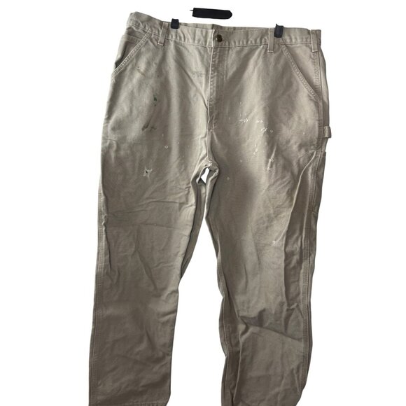 Carhartt Mens Beige Canvas Dungaree Work Pants Size 42x32 - note flaws - Picture 3 of 14